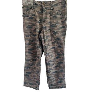 Anthropologie Embroidered Mid Rise Camo Pants